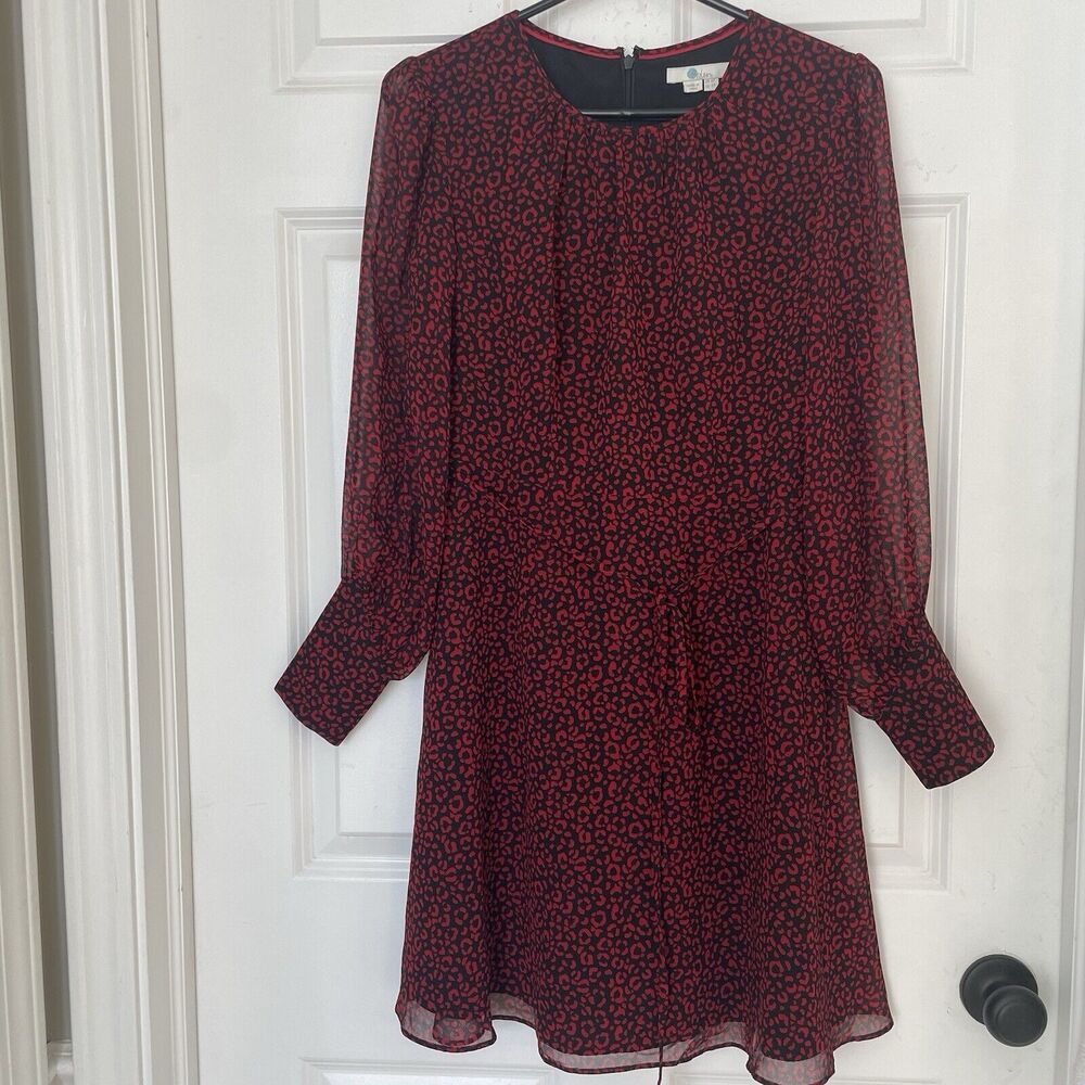 Boden Dress Poinsettia Blossom Leopard Print Size US 2P Red Black Sheer Lined